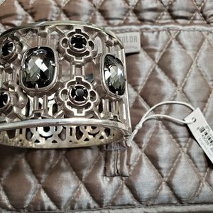 Intricate wide silver bracelet